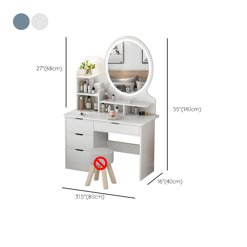 Wooden Vanity with Drawers and Shelves Vanity Makeup Table with Mirror