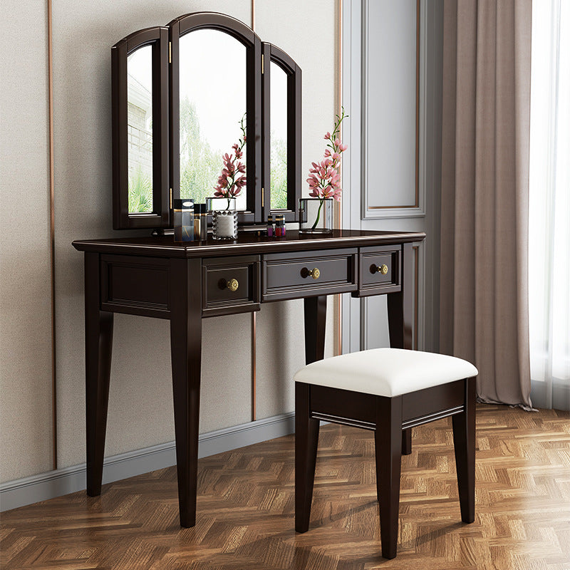 Traditional 3-piece Mirrored Vanity Set 3 Storage Drawers Dresser