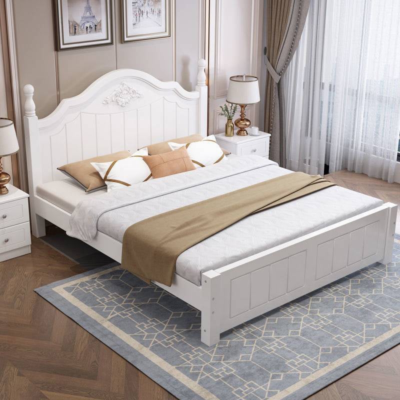 French Country Panel Bed with Headboard Standard Bed Arched White