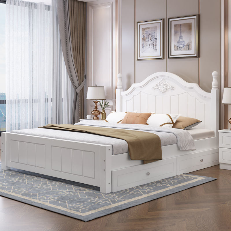 French Country Panel Bed with Headboard Standard Bed Arched White