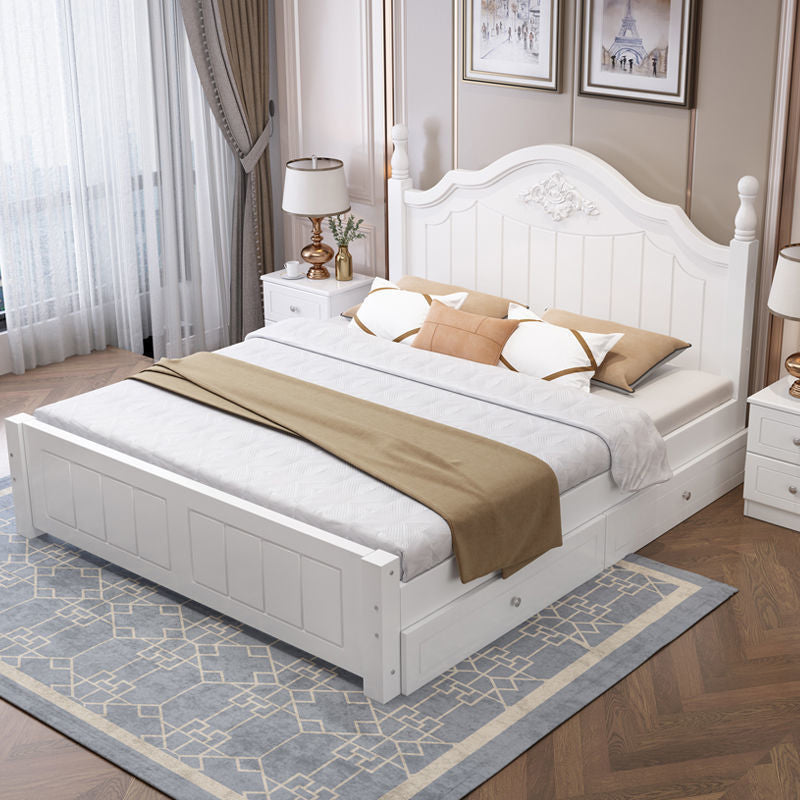 French Country Panel Bed with Headboard Standard Bed Arched White