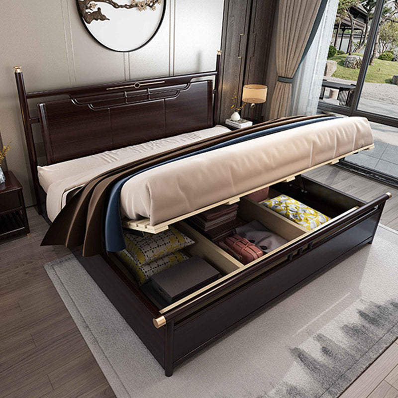 Rubberwood Standard Bed Mid-Century Modern Panel Bed with Headboard