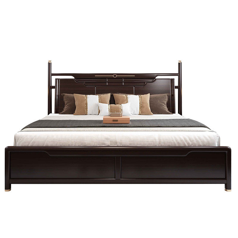 Rubberwood Standard Bed Mid-Century Modern Panel Bed with Headboard