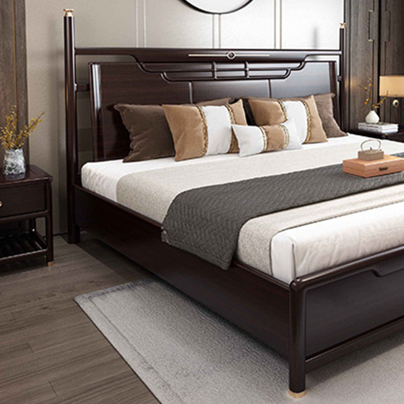 Rubberwood Standard Bed Mid-Century Modern Panel Bed with Headboard