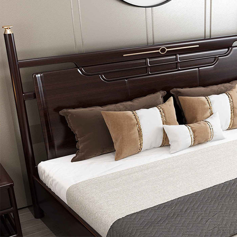 Rubberwood Standard Bed Mid-Century Modern Panel Bed with Headboard