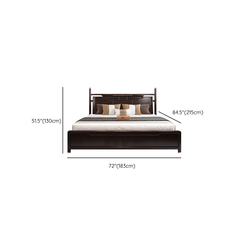 Rubberwood Standard Bed Mid-Century Modern Panel Bed with Headboard