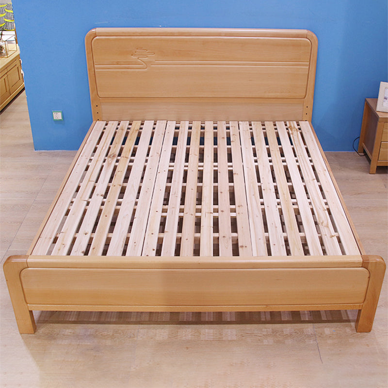 Rectangular Natural Standard Bed Mid-Century Modern Beech Panel Bed