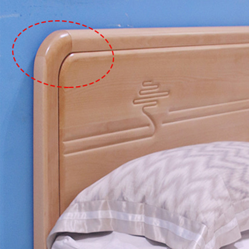 Rectangular Natural Standard Bed Mid-Century Modern Beech Panel Bed