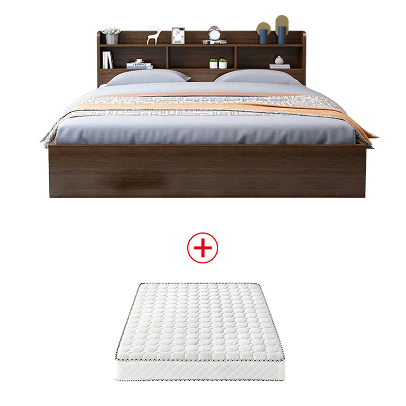 Brown Finish Standard Bed with Headboard Panel Bed Lift Up Storage