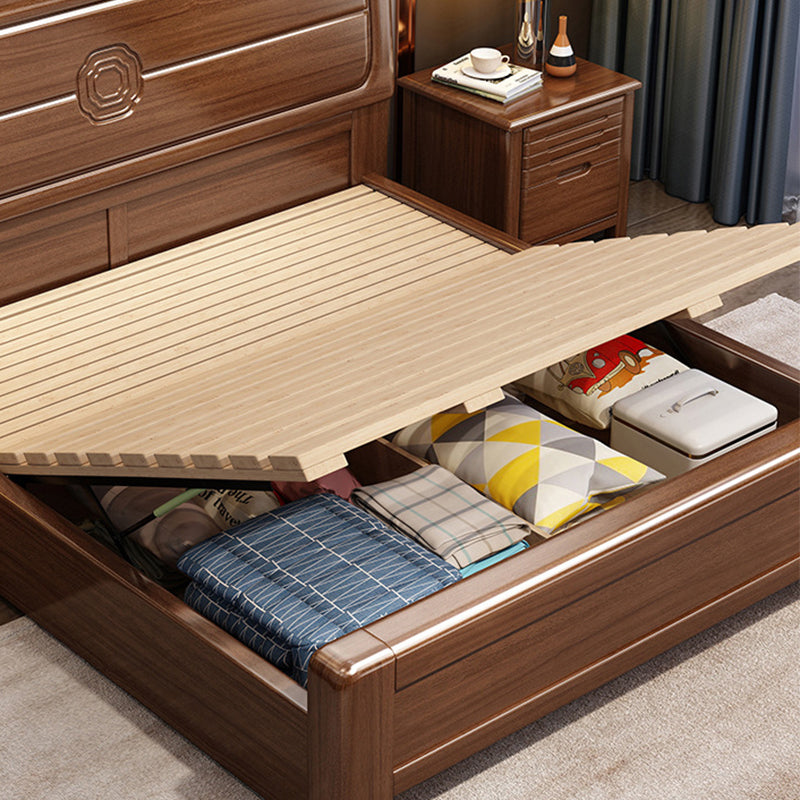 Mid-Century Modern Panel Bed Solid Wood Standard Bed with Headboard