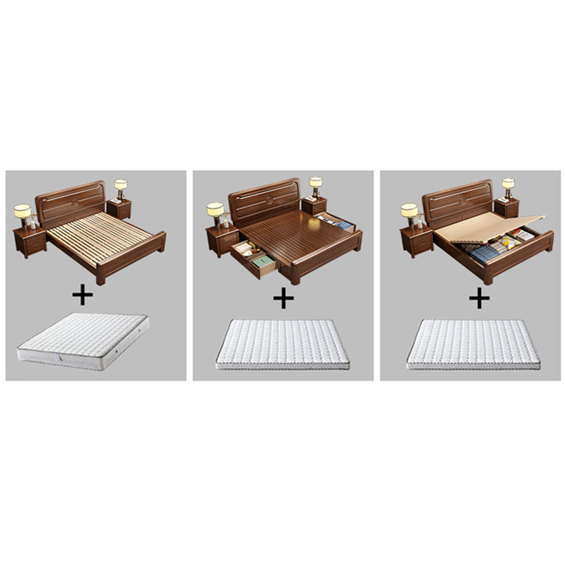 Mid-Century Modern Panel Bed Solid Wood Standard Bed with Headboard