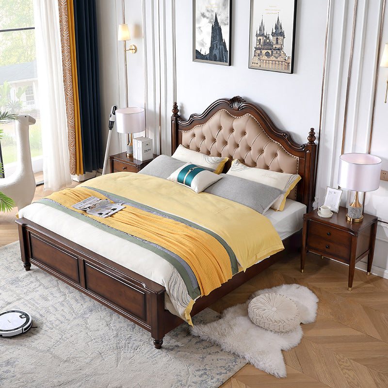 Panel Solid Color Bed Frame Solid Wood Bed Frame with Headboard