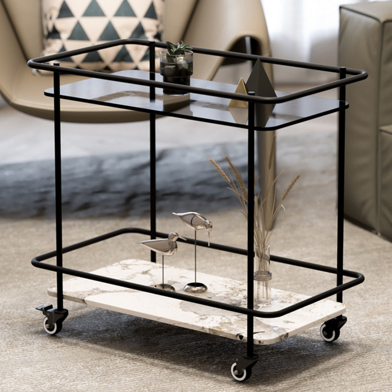 23.6" Tall Contemporary End Slide Table Glass Top Rectangular Side Table