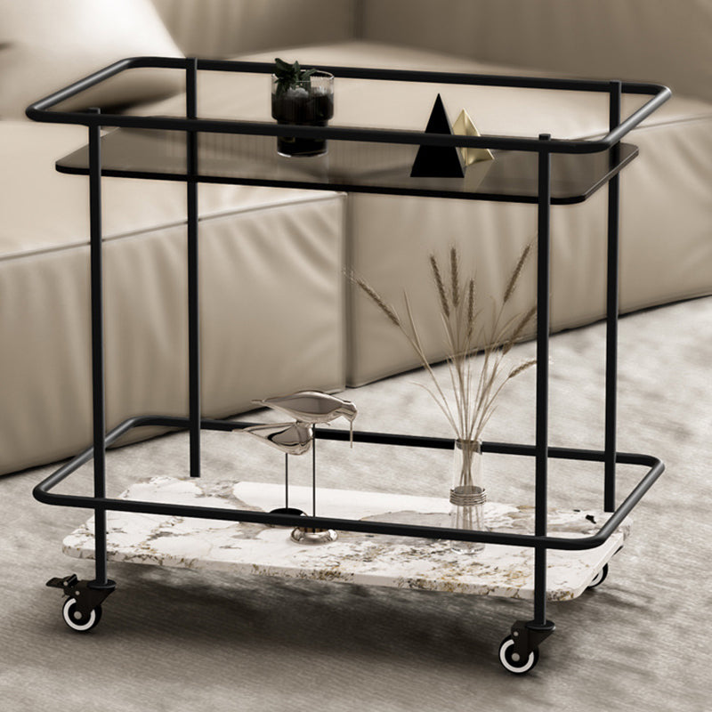 23.6" Tall Contemporary End Slide Table Glass Top Rectangular Side Table