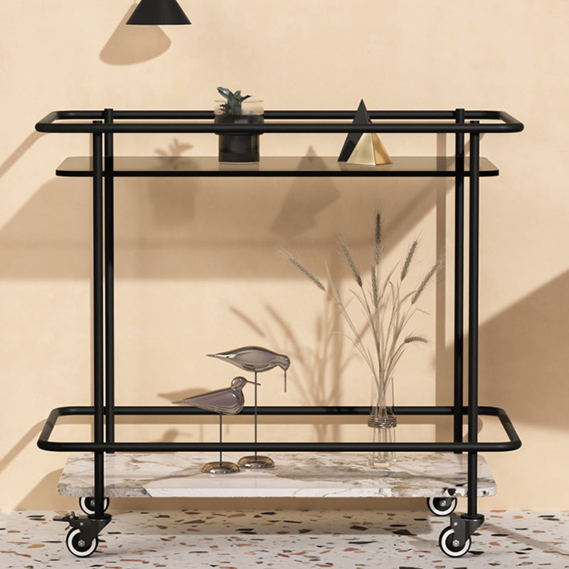 23.6" Tall Contemporary End Slide Table Glass Top Rectangular Side Table