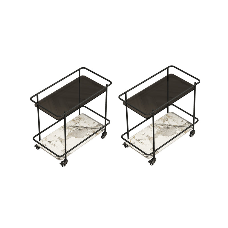23.6" Tall Contemporary End Slide Table Glass Top Rectangular Side Table