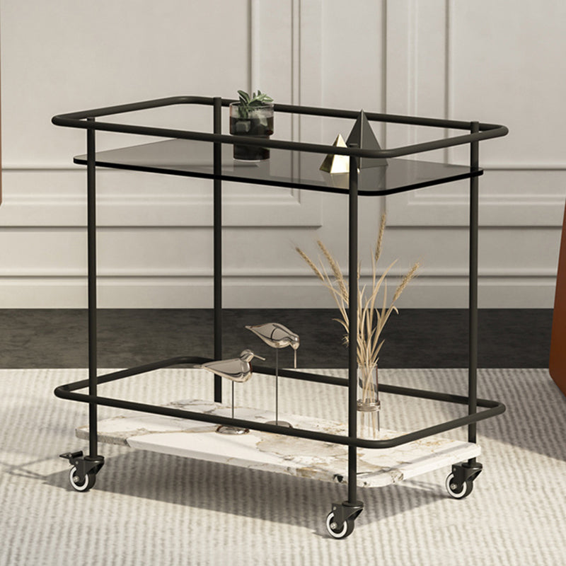 23.6" Tall Contemporary End Slide Table Glass Top Rectangular Side Table