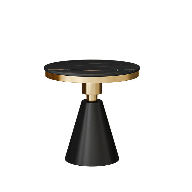 Modernistic Round Slate Top Side End Table Metal Pedestal Table