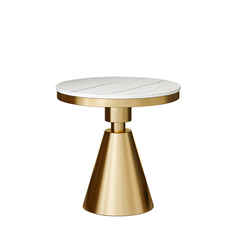 Modernistic Round Slate Top Side End Table Metal Pedestal Table