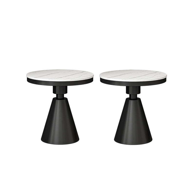 Modernistic Round Slate Top Side End Table Metal Pedestal Table