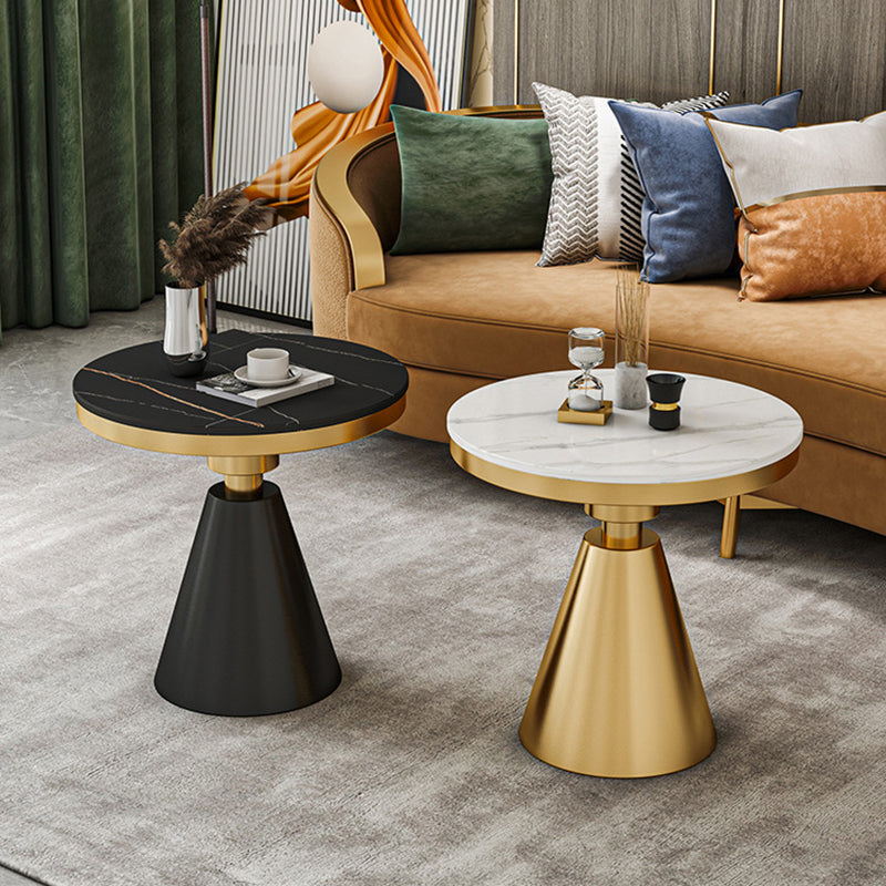 Modernistic Round Slate Top Side End Table Metal Pedestal Table