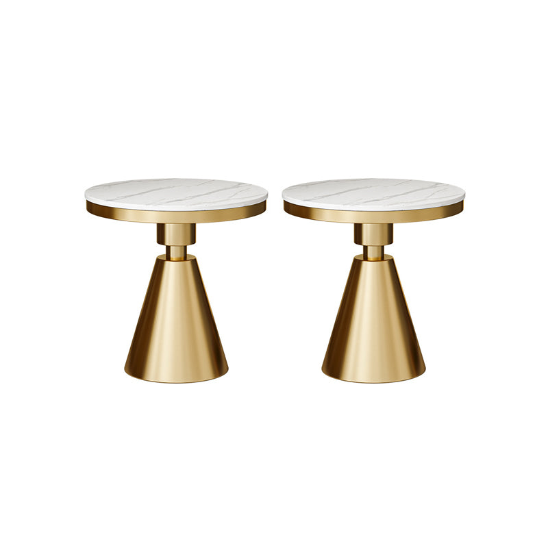 Modernistic Round Slate Top Side End Table Metal Pedestal Table