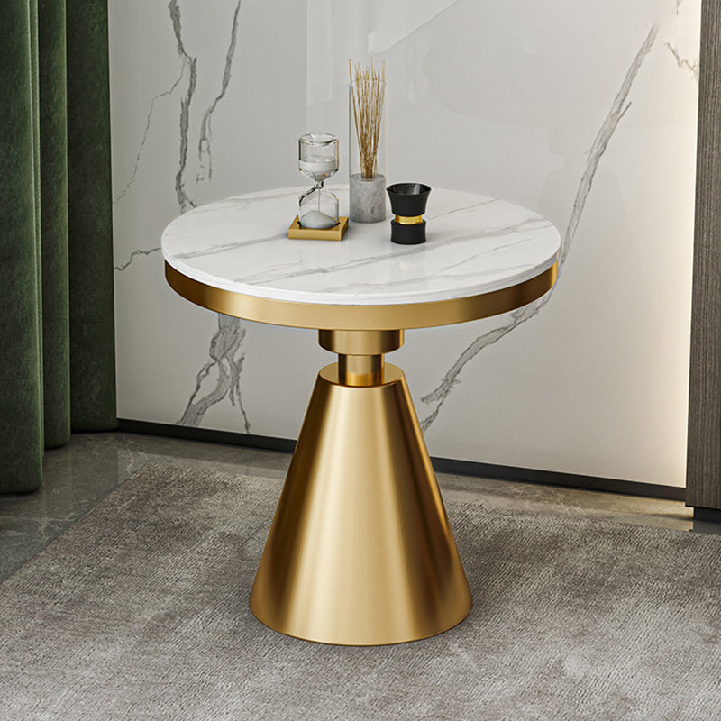 Modernistic Round Slate Top Side End Table Metal Pedestal Table