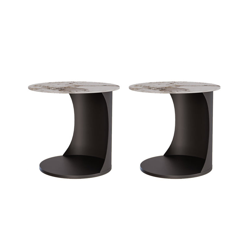 Contemporary Round Double Tier End Table Slate Top Side End Table