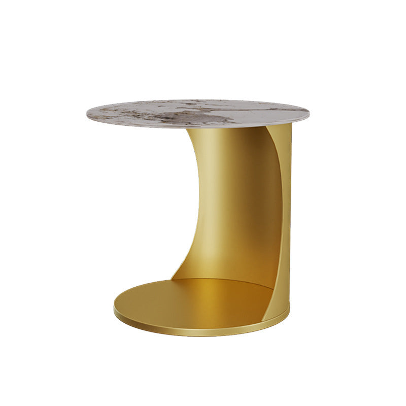 Contemporary Round Double Tier End Table Slate Top Side End Table