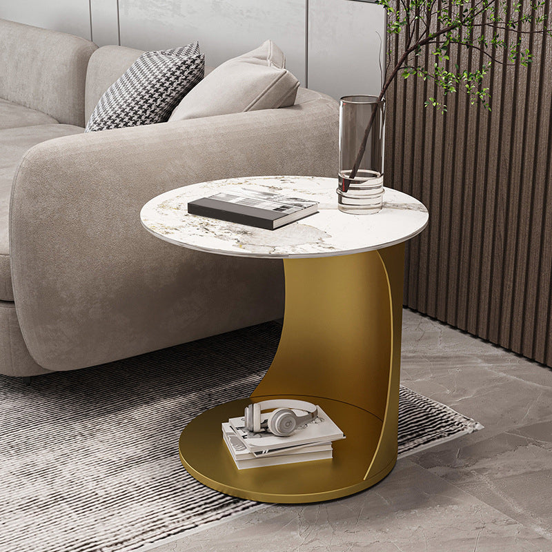 Contemporary Round Double Tier End Table Slate Top Side End Table