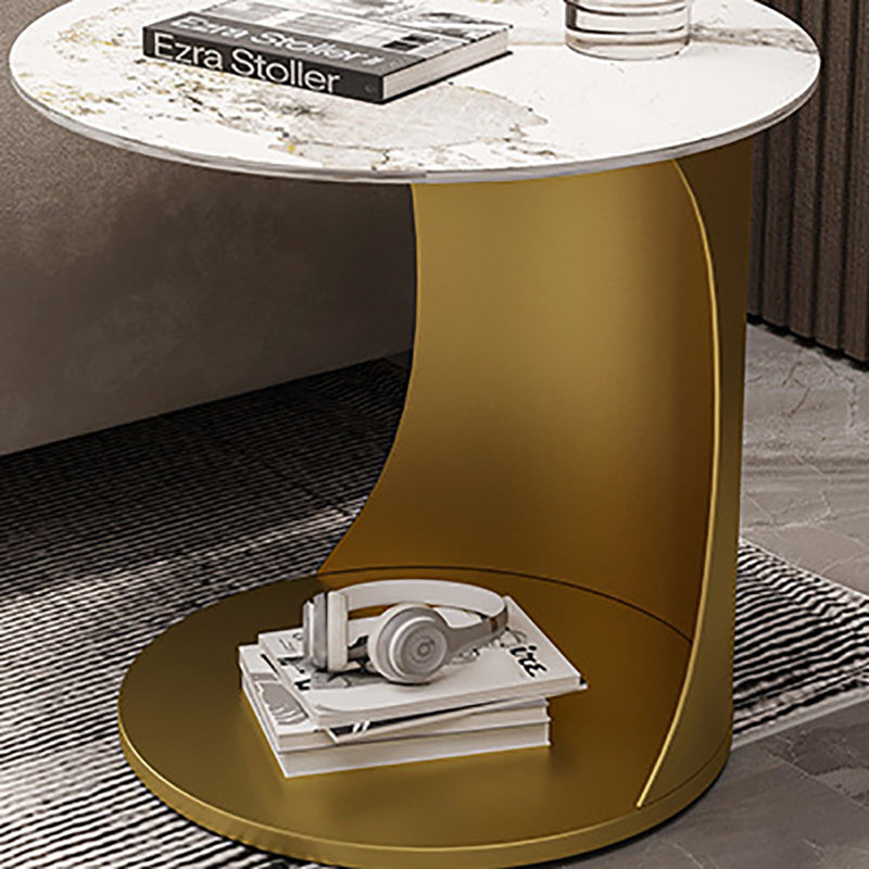 Contemporary Round Double Tier End Table Slate Top Side End Table