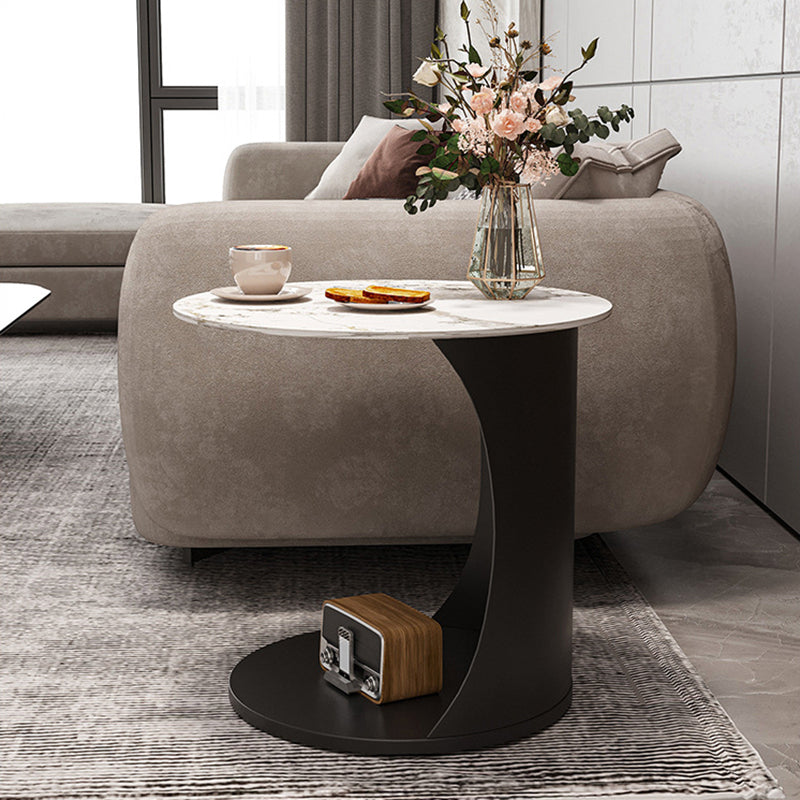 Contemporary Round Double Tier End Table Slate Top Side End Table