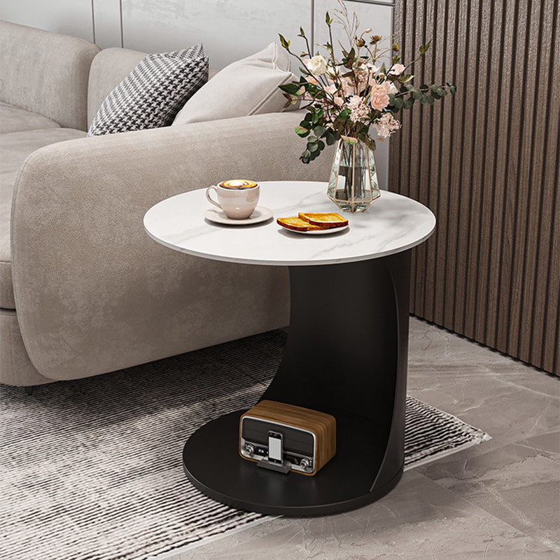 Contemporary Round Double Tier End Table Slate Top Side End Table