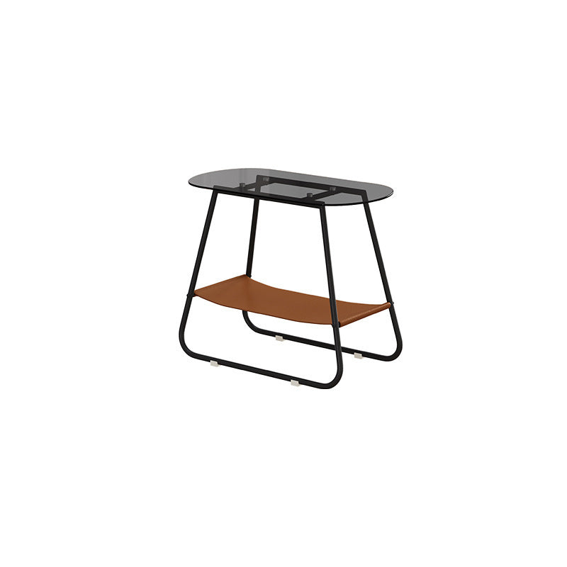 Modern End Table Glass Sled with Storage Oval Double Tier Side Table