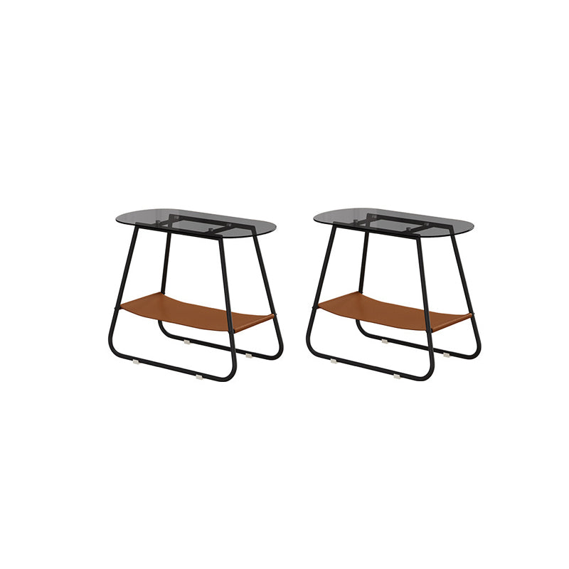 Modern End Table Glass Sled with Storage Oval Double Tier Side Table