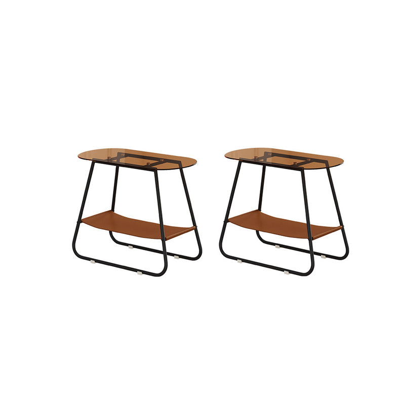 Modern End Table Glass Sled with Storage Oval Double Tier Side Table