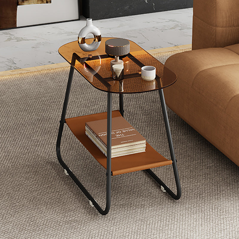 Modern End Table Glass Sled with Storage Oval Double Tier Side Table