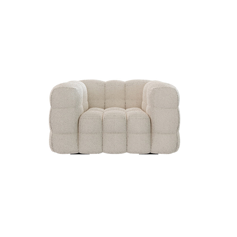 Contemporary White Wool Sofa with Tufted Back and Tuxedo Arm