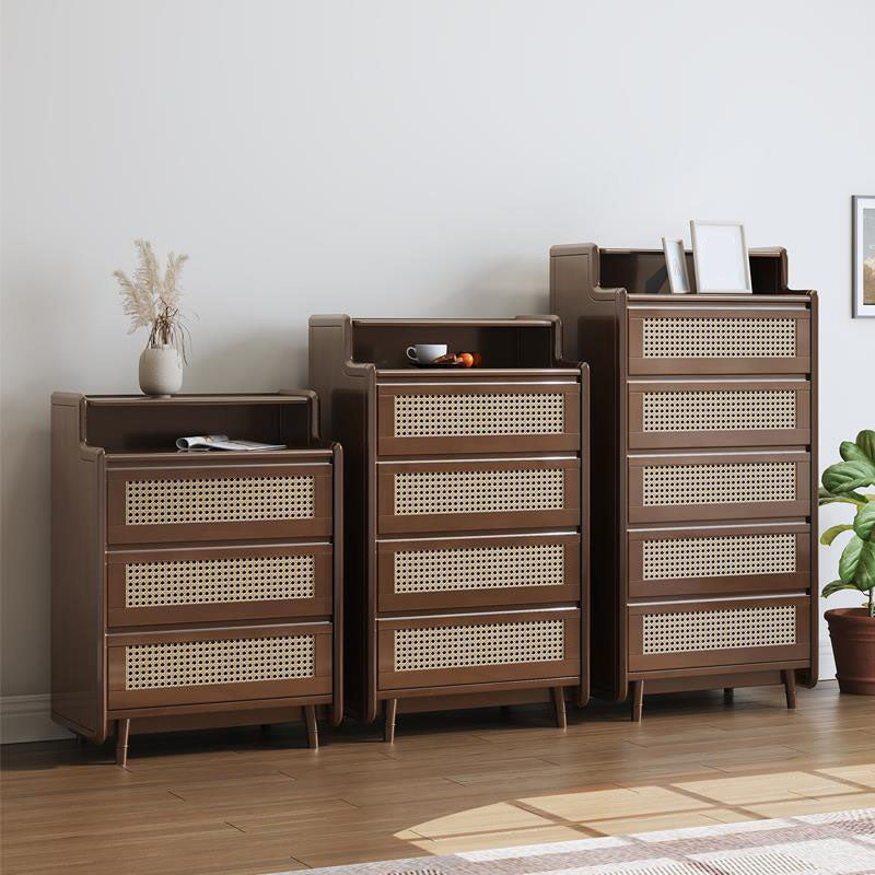 25.6" W Rattan Accent Chest in Rubberwood with Storage Drawers