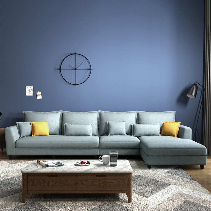 Blue Fabric Sectional with Pillows Modern Style L-shape Sectional