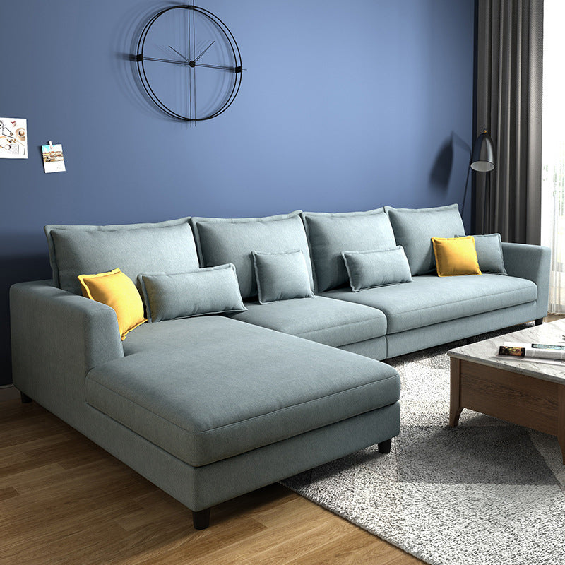 Blue Fabric Sectional with Pillows Modern Style L-shape Sectional