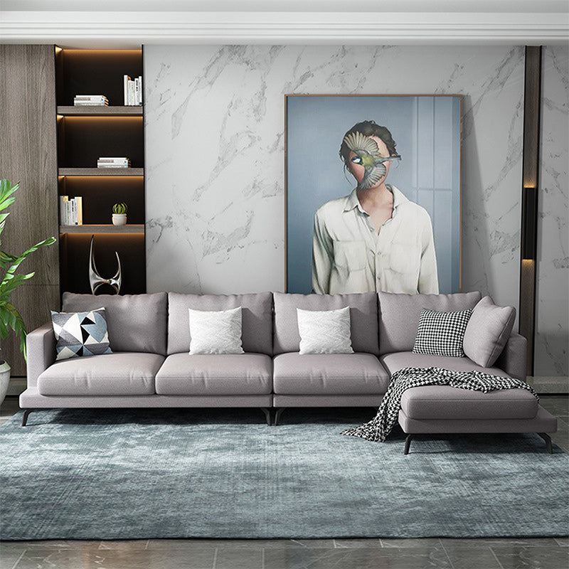 Fabric Modern L-shape Sectional Square Arm Sofa & Chaise with Pillows