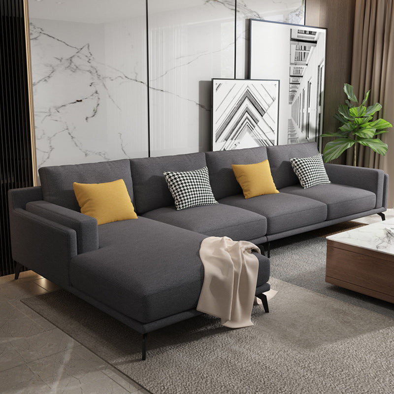 Modern Pillow Back Fabric Sectional L-shape Square Arm Sectional