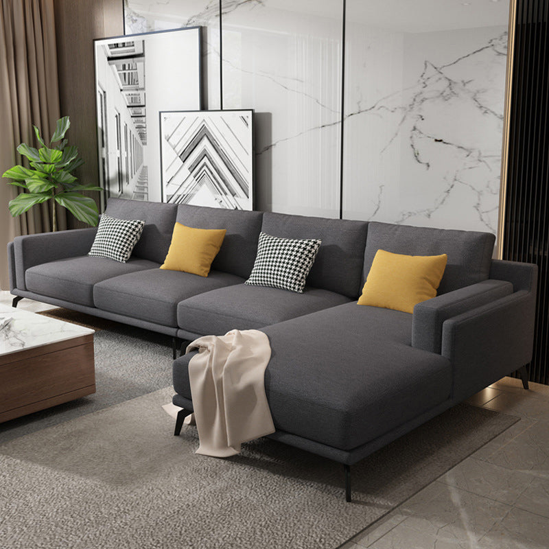 Modern Pillow Back Fabric Sectional L-shape Square Arm Sectional