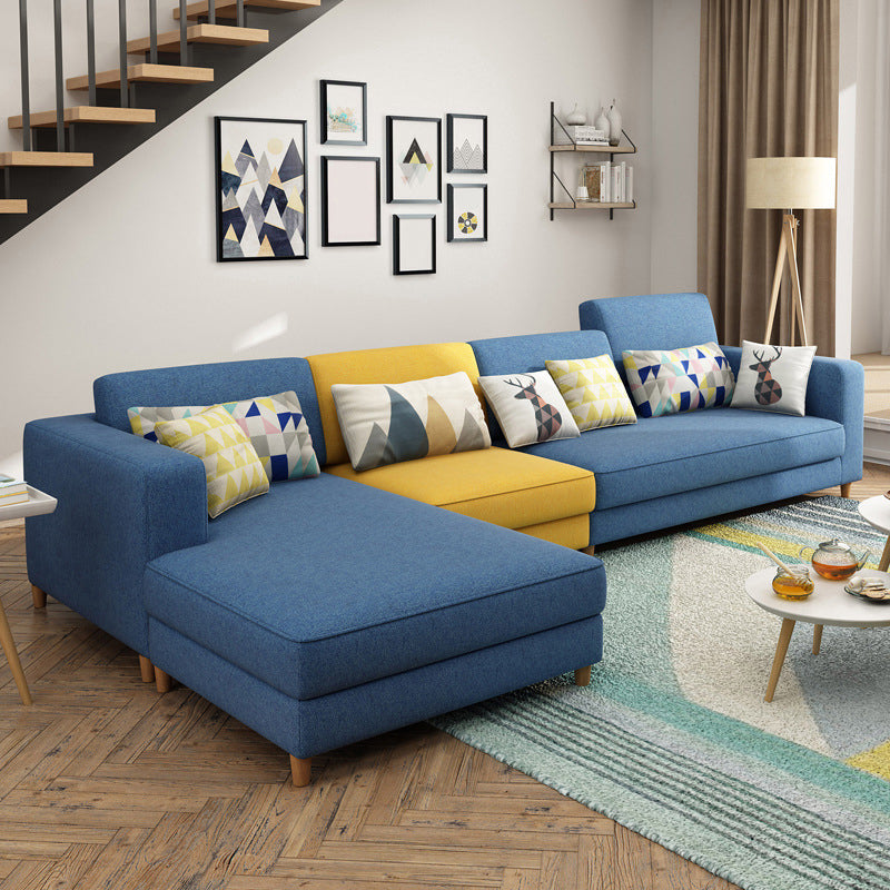 Blue/Gray 4-seater Square Arm Sectional Loose Back Fabric Sectional