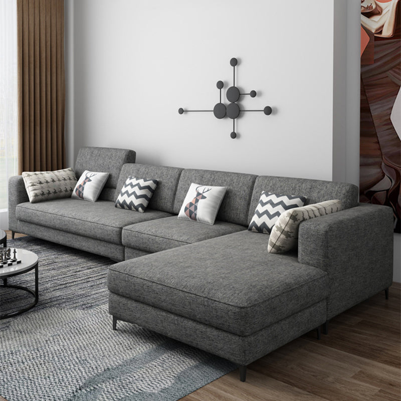 Blue/Gray 4-seater Square Arm Sectional Loose Back Fabric Sectional