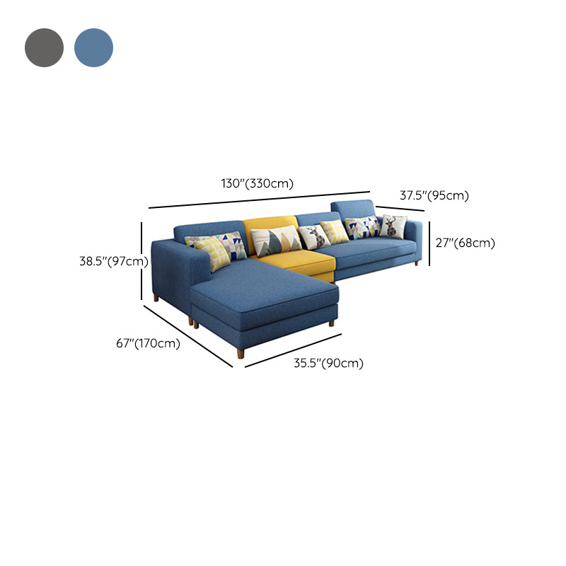 Blue/Gray 4-seater Square Arm Sectional Loose Back Fabric Sectional