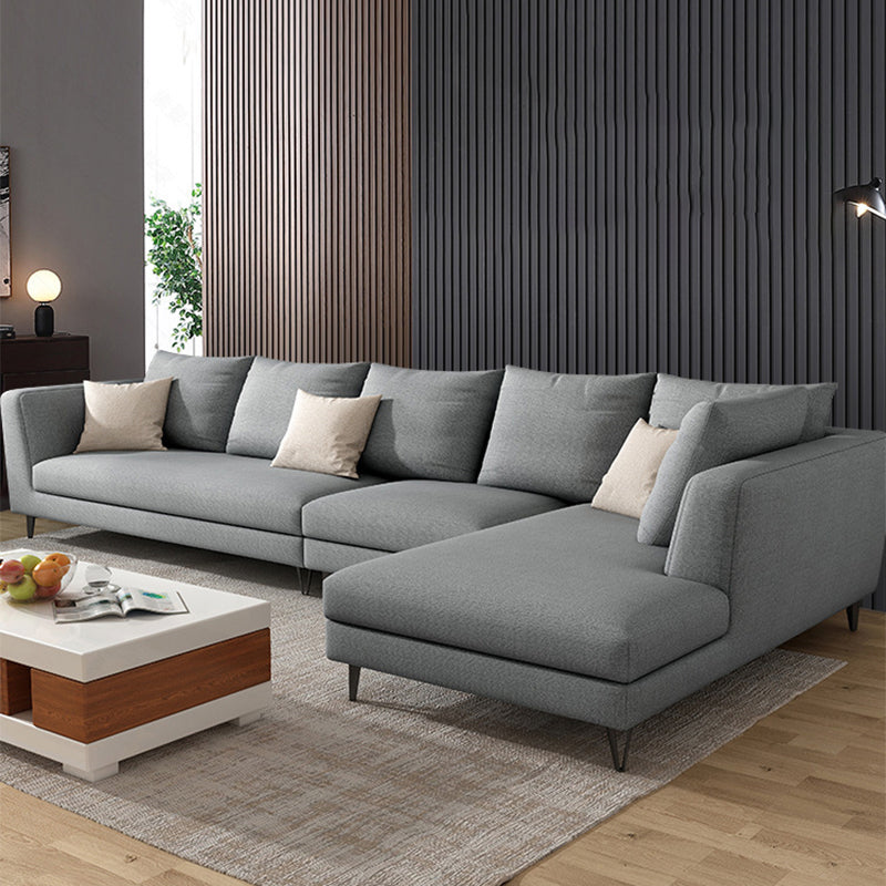 Gray 5-seat Square Arm Sectional Contemporary Fabric Slipcovered Sectional