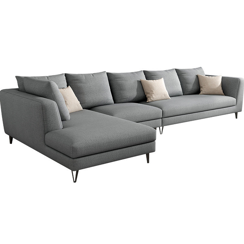 Gray 5-seat Square Arm Sectional Contemporary Fabric Slipcovered Sectional