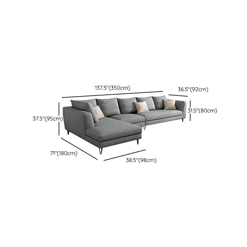 Gray 5-seat Square Arm Sectional Contemporary Fabric Slipcovered Sectional
